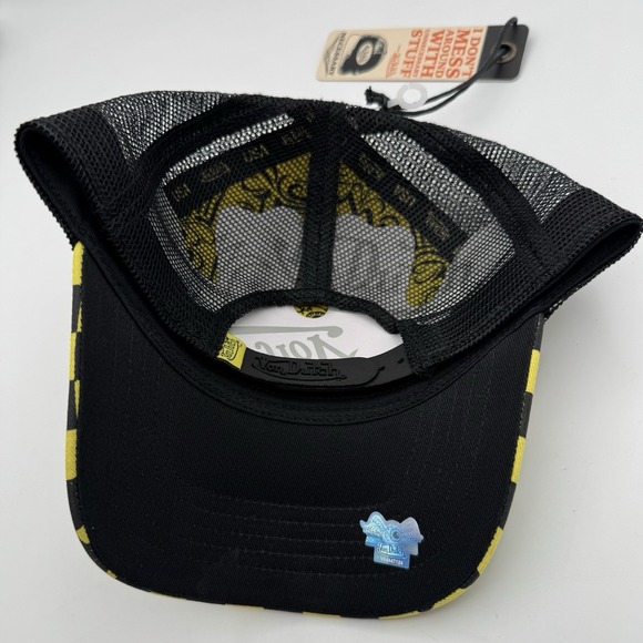 NWT Von Dutch Yellow Black Checker Mesh Trucker Hat SnapBack Cap Y2K Style - Picture 5 of 8